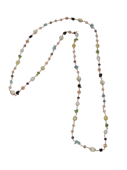 N5600 Multi Gemstone Pearl Long Jointed Necklace