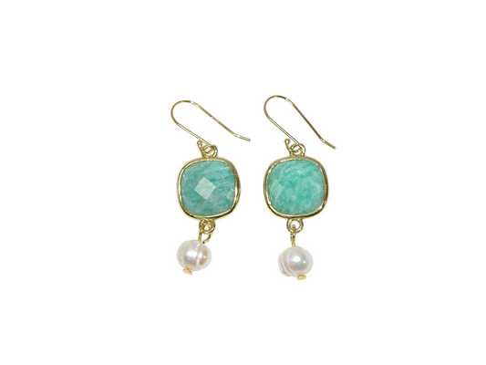 E3185 Amazonite Pearl Drop Earring