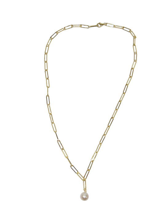 40073A Vermeil Paper Clip Chain Pearl Necklace