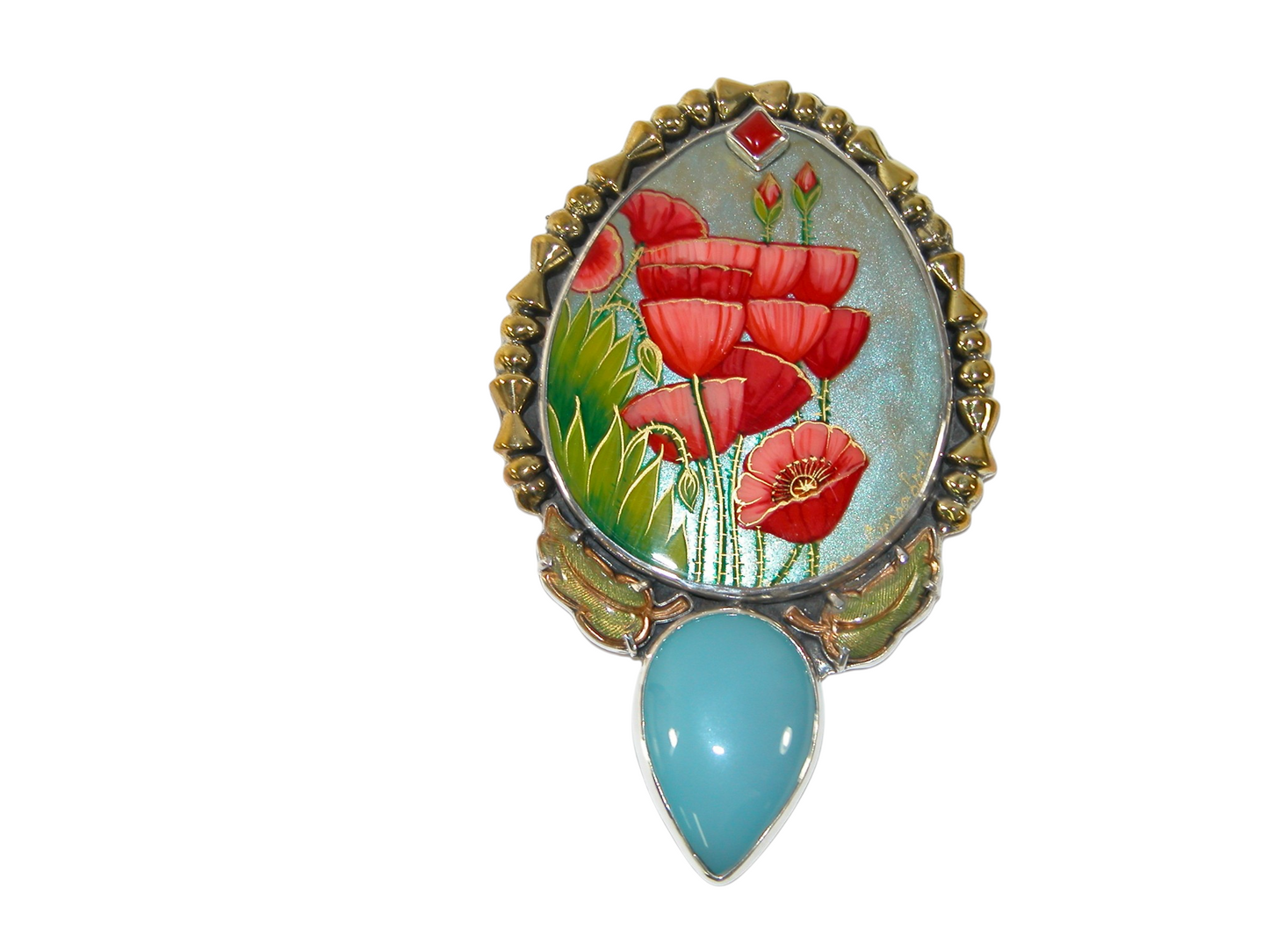 40092 Painted Poppy Sterling Silver Pin and pendant