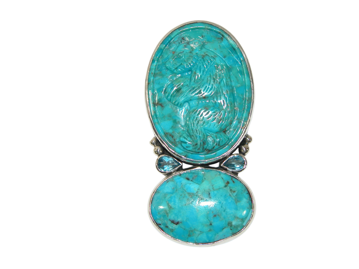 40089 Carved Turquoise Bear Sterling Silver Pin and Pendant