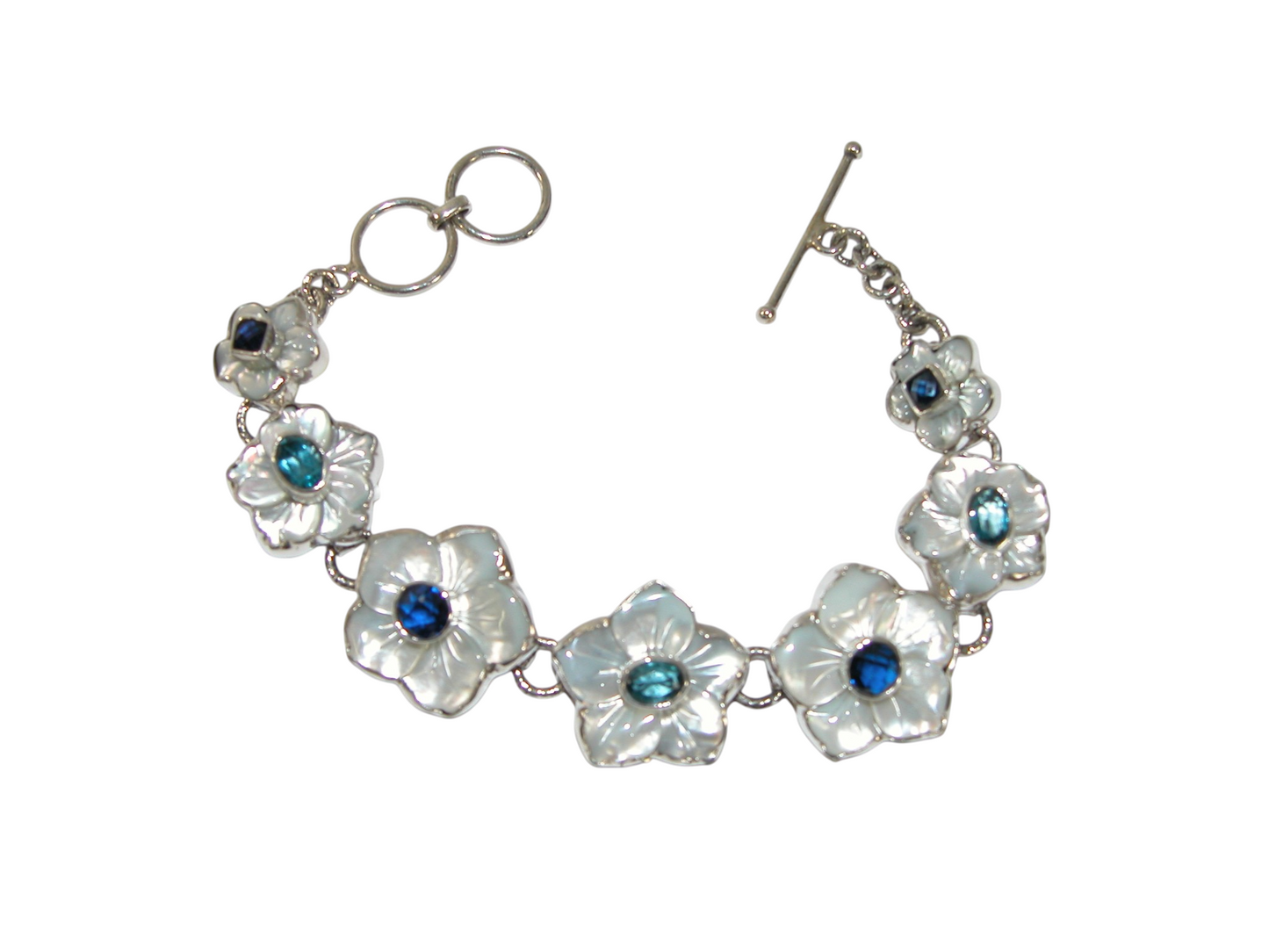 40074A Mother of Pearl Flower Faceted Gem Bracelet