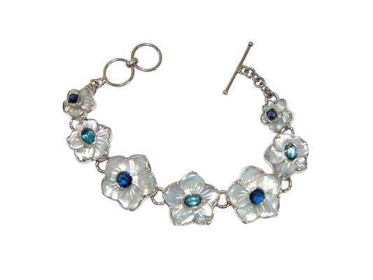 40074A Mother of Pearl Flower Faceted Gem Bracelet