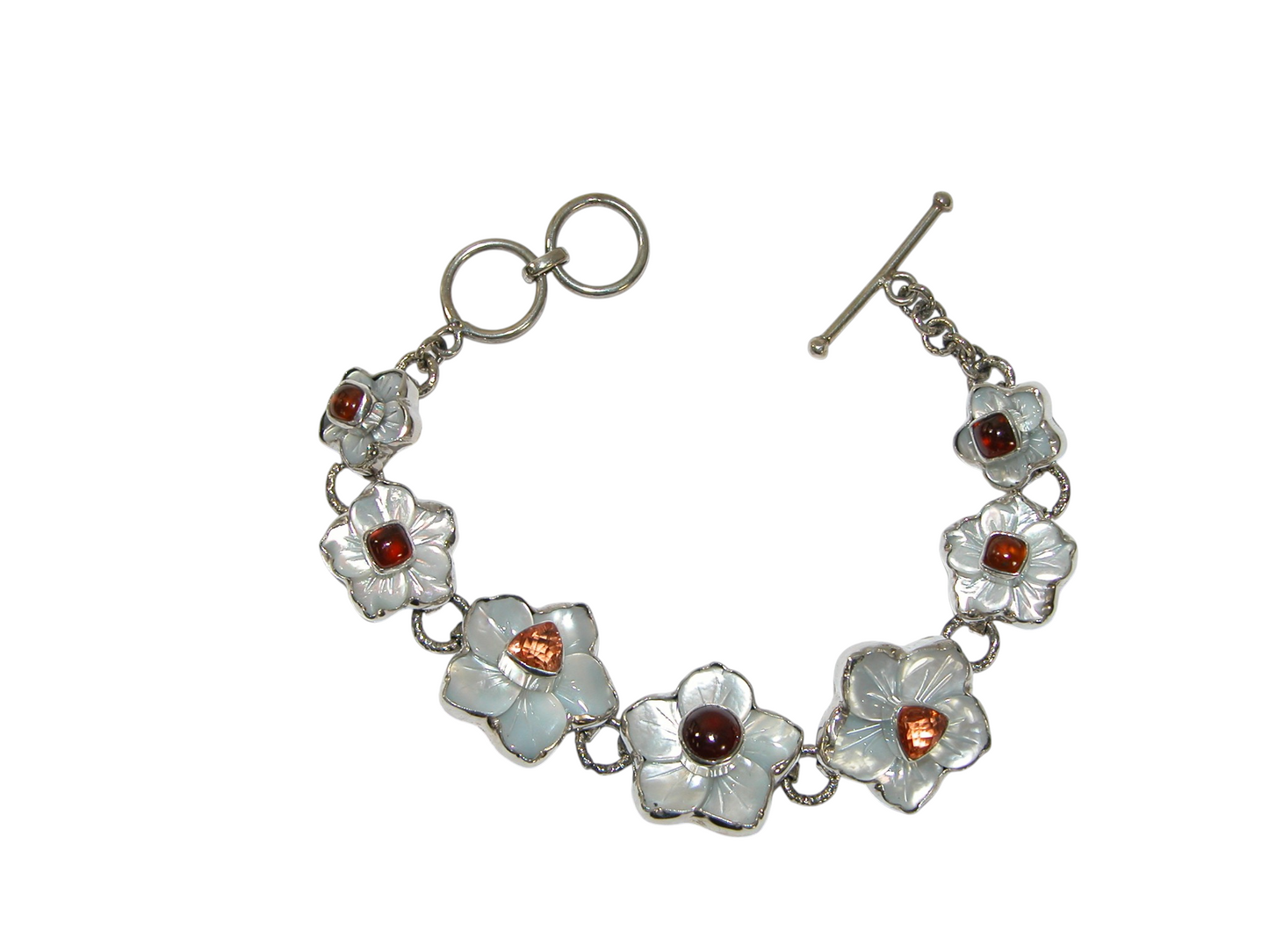 40074B Mother of Pearl Flower Faceted Gem Bracelet