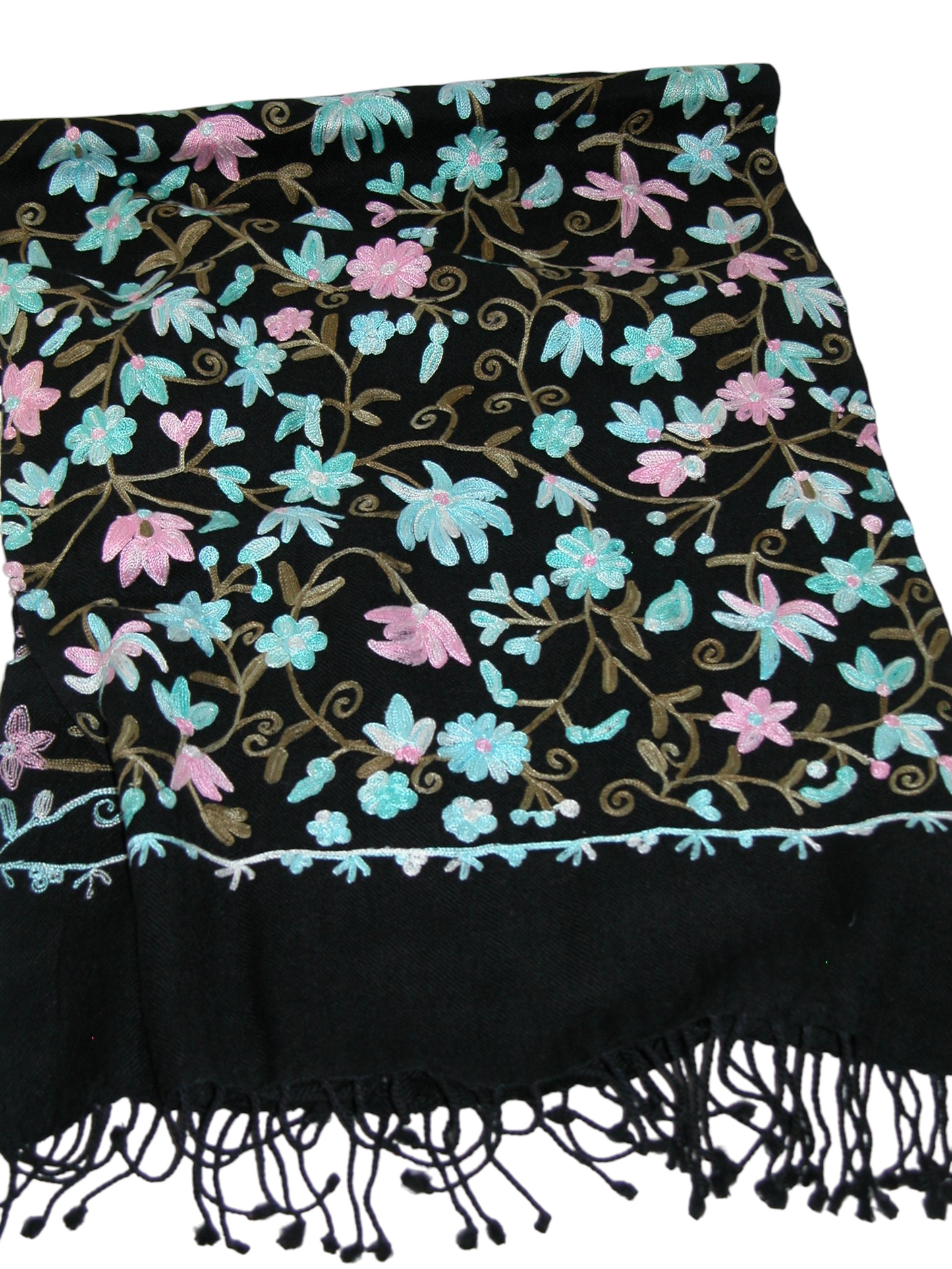 Embroidered Shawl Aqua and Pinks GF4810
