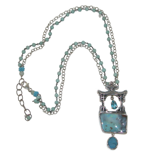 40101B Pagoda Opal Blue Topaz Sterling Silver Necklace