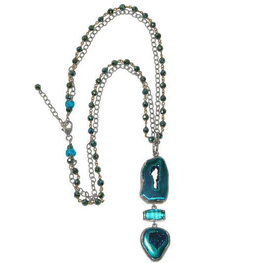 40099 Titanium Blue Pendant Teal Quartz Pendant Necklace