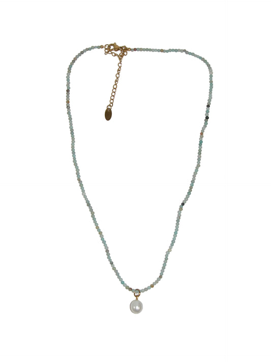 N5070 Amazonite Small Pearl Drop Necklace