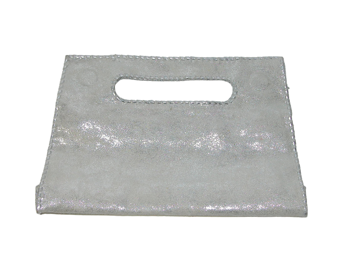 Silver Leather Clutch with Wrapped Stitching GF4816