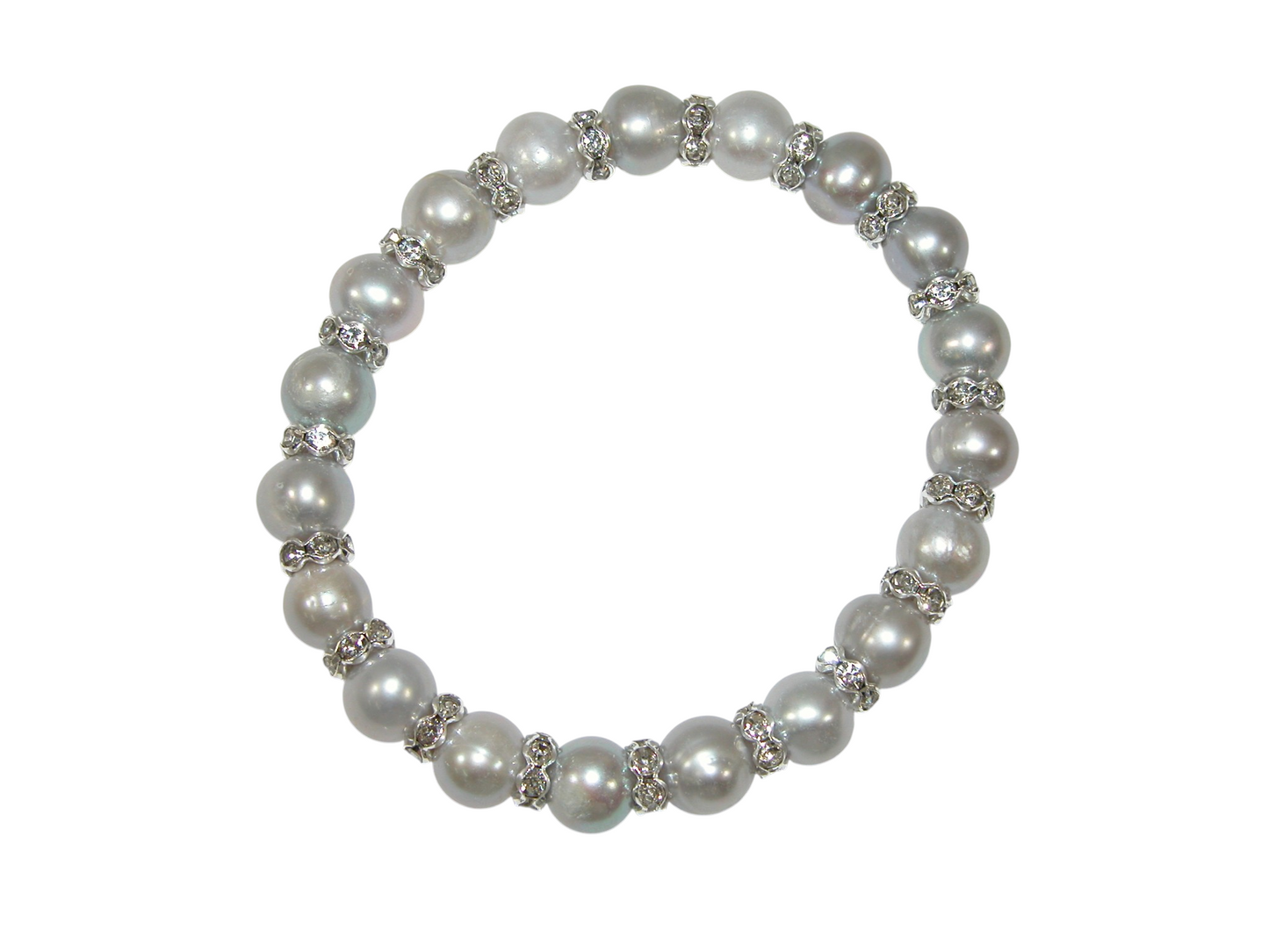 40069C Grey Freshwater Pearl Crystal Stretch Bracelet