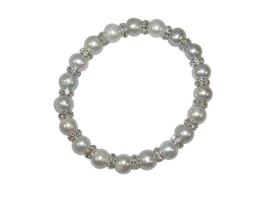 40069C Grey Freshwater Pearl Crystal Stretch Bracelet