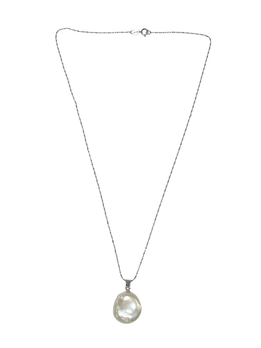 N5075 White Coin Freshwater Pearl Sterling Silver Necklace