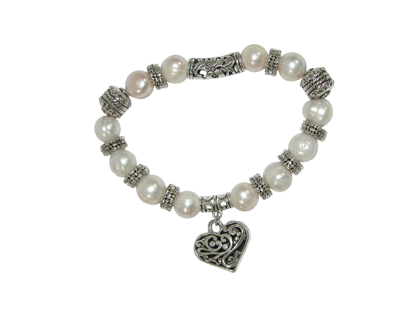 B5071 Stretch Pearl Bracelet with Heart