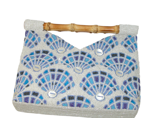 Beaded Blue and White Seashell Handbag Clutch GF4827
