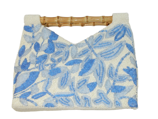 Beaded Blue and White Leaves Handbag Clutch GF4828