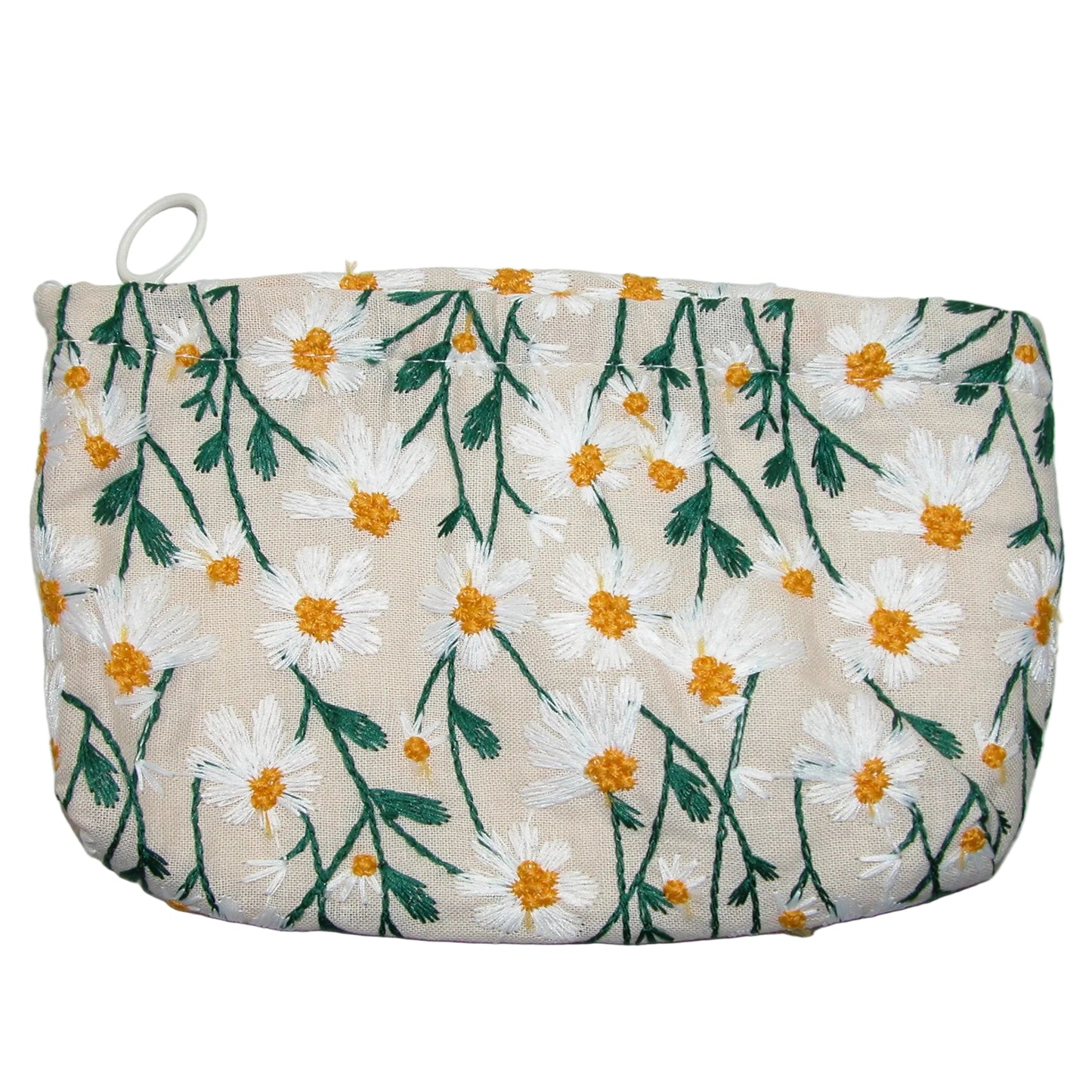 Embroidered White Floral Coin Purse Makeup Bag (GF4368)