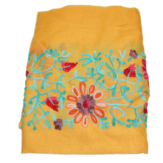 Embroidered Floral Shawl Scarf GF5025 Maize Yellow