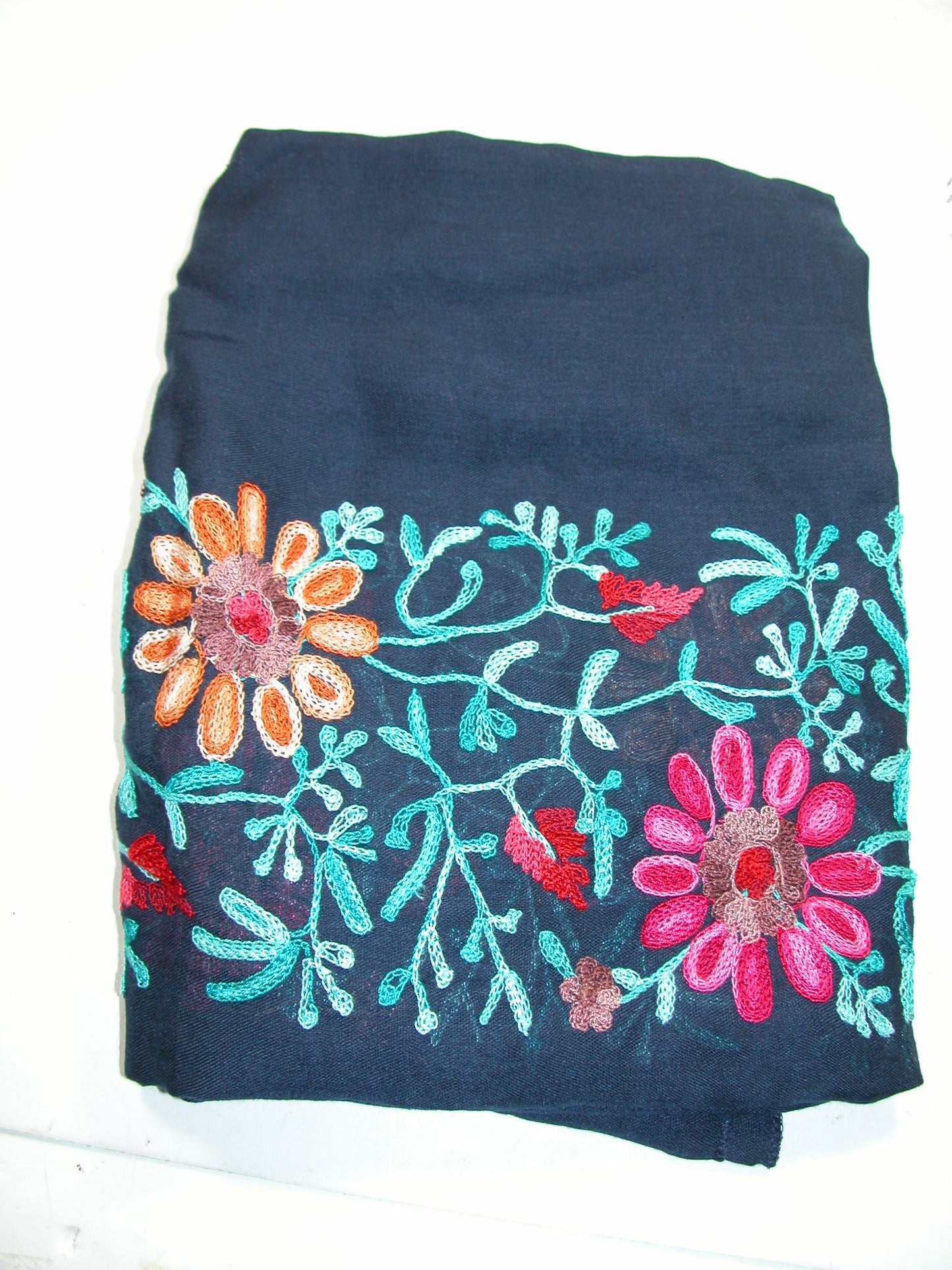 Embroidered Floral Shawl Scarf GF5024 Navy Blue