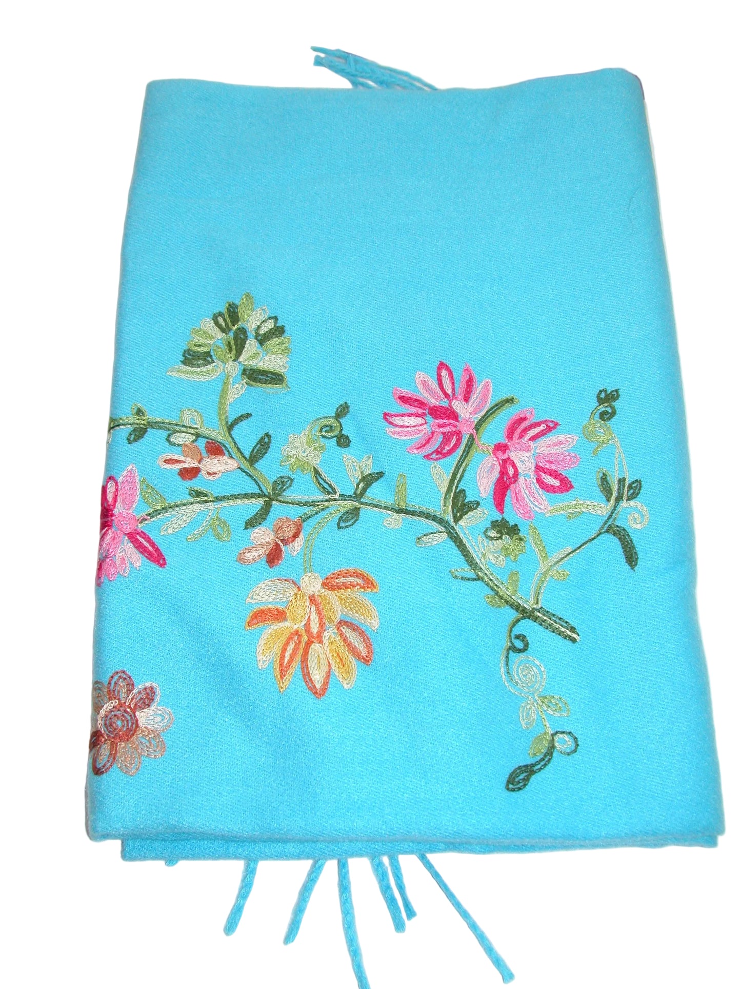 Embroidered Floral Thick Shawl Scarf GF5026 Turquoise