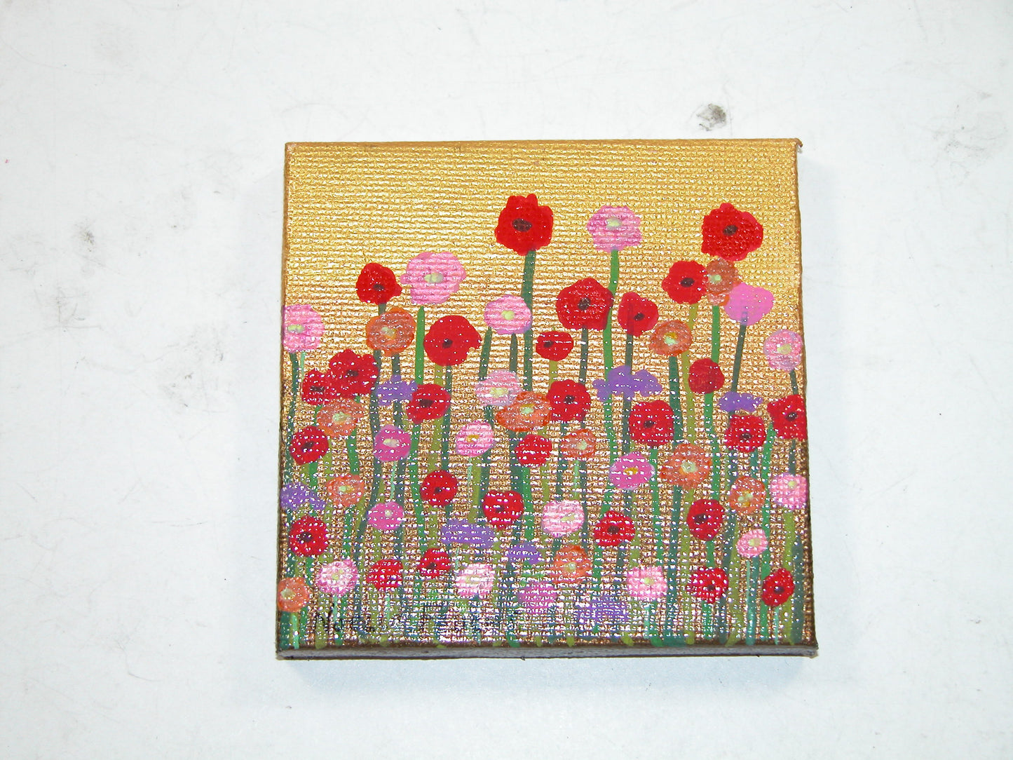 Original Acrylic Art By Noelle 3" X 3" Flowers ART220
