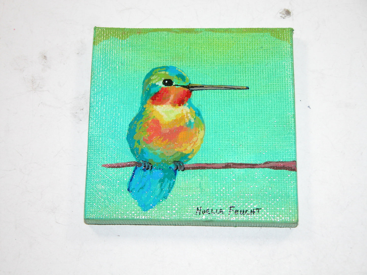 Original Acrylic Art By Noelle 3" X 3" Bird ART219