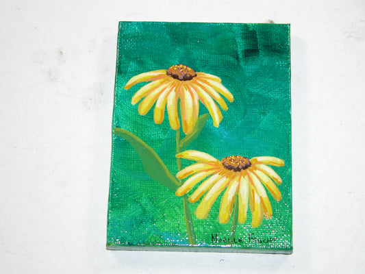Original Acrylic Art By Noelle 3" X 4" Yellow Daisy ART223