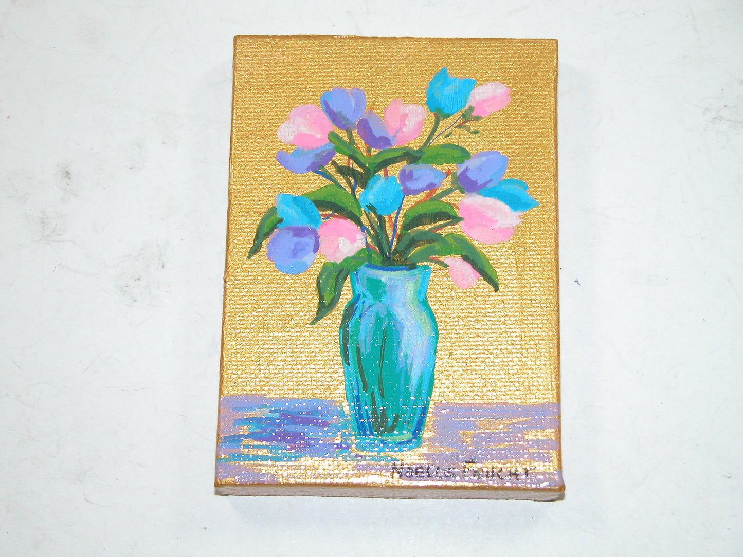 Original Acrylic Art By Noelle 2.5" X 3.5" Flower Vase ART225
