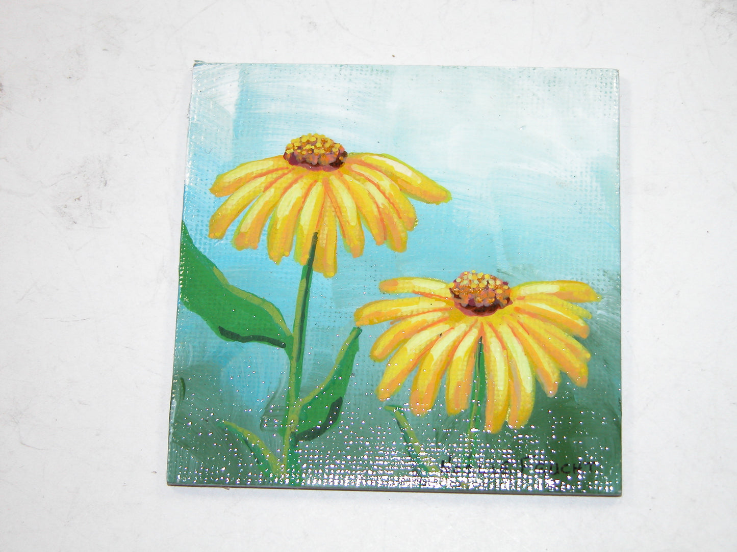 Original Acrylic Art By Noelle 3" X 3" Daisy ART229