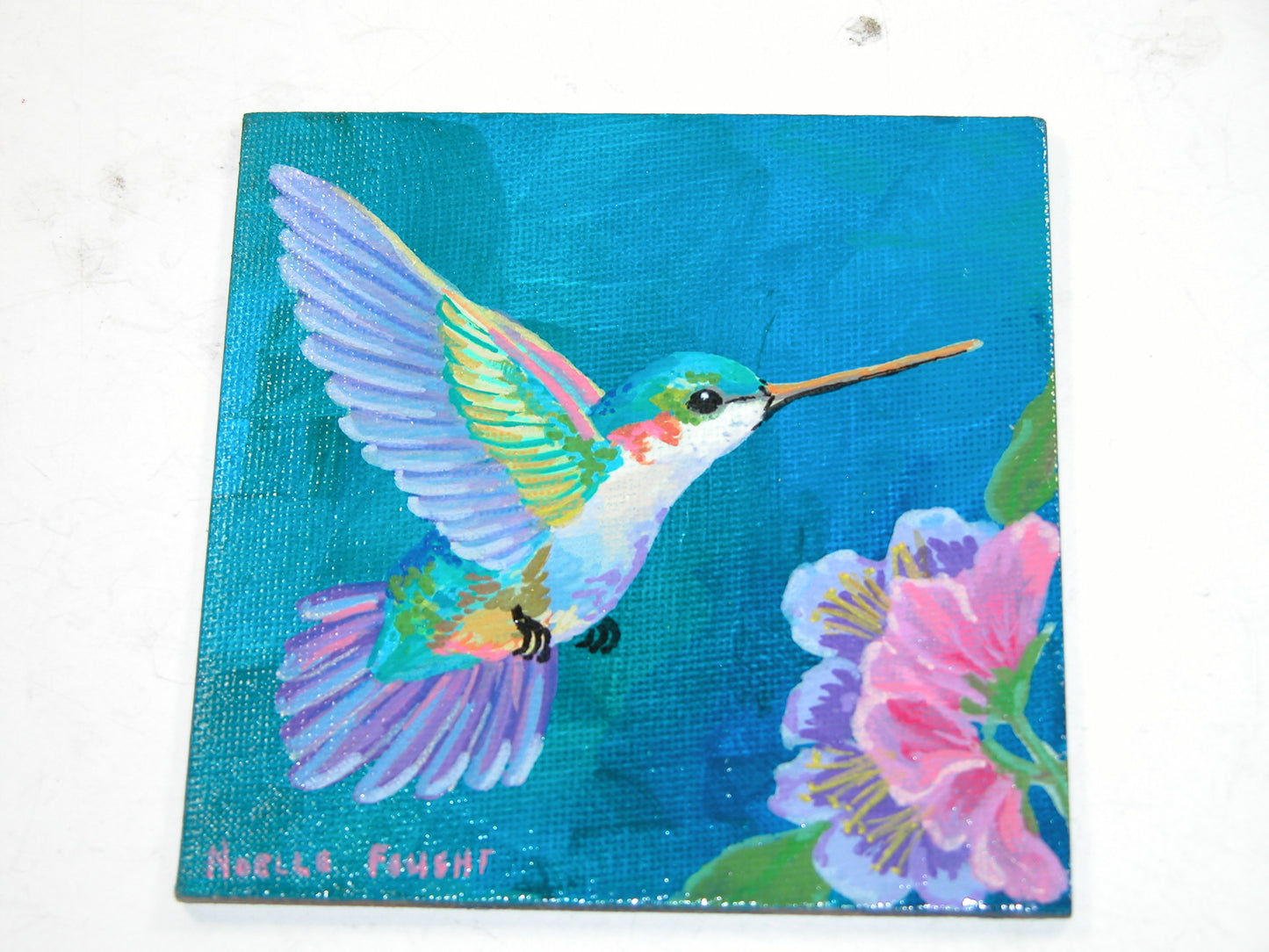 Original Acrylic Art By Noelle 4" X 4" Hummingbird ART222