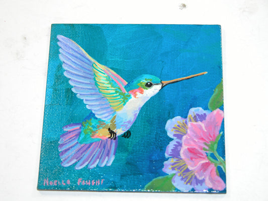 Original Acrylic Art By Noelle 4" X 4" Hummingbird ART222