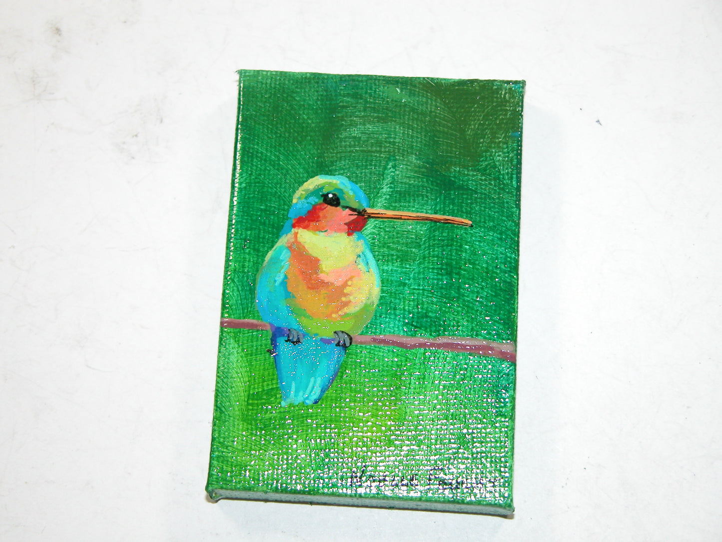 Original Acrylic Art By Noelle 2" X 3" Bird ART226