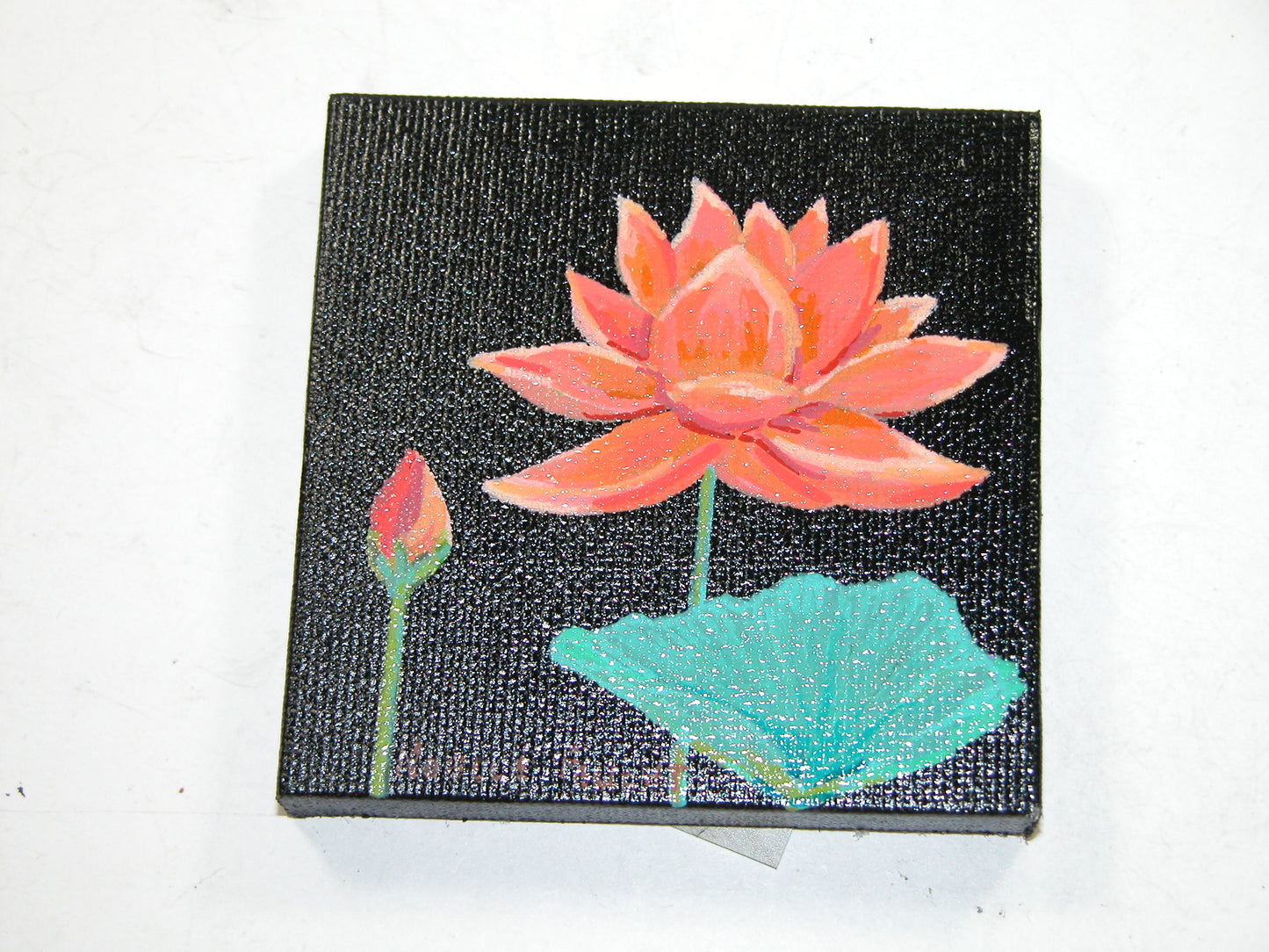 Original Acrylic Art By Noelle 3" X 3" Lotus Flower ART218