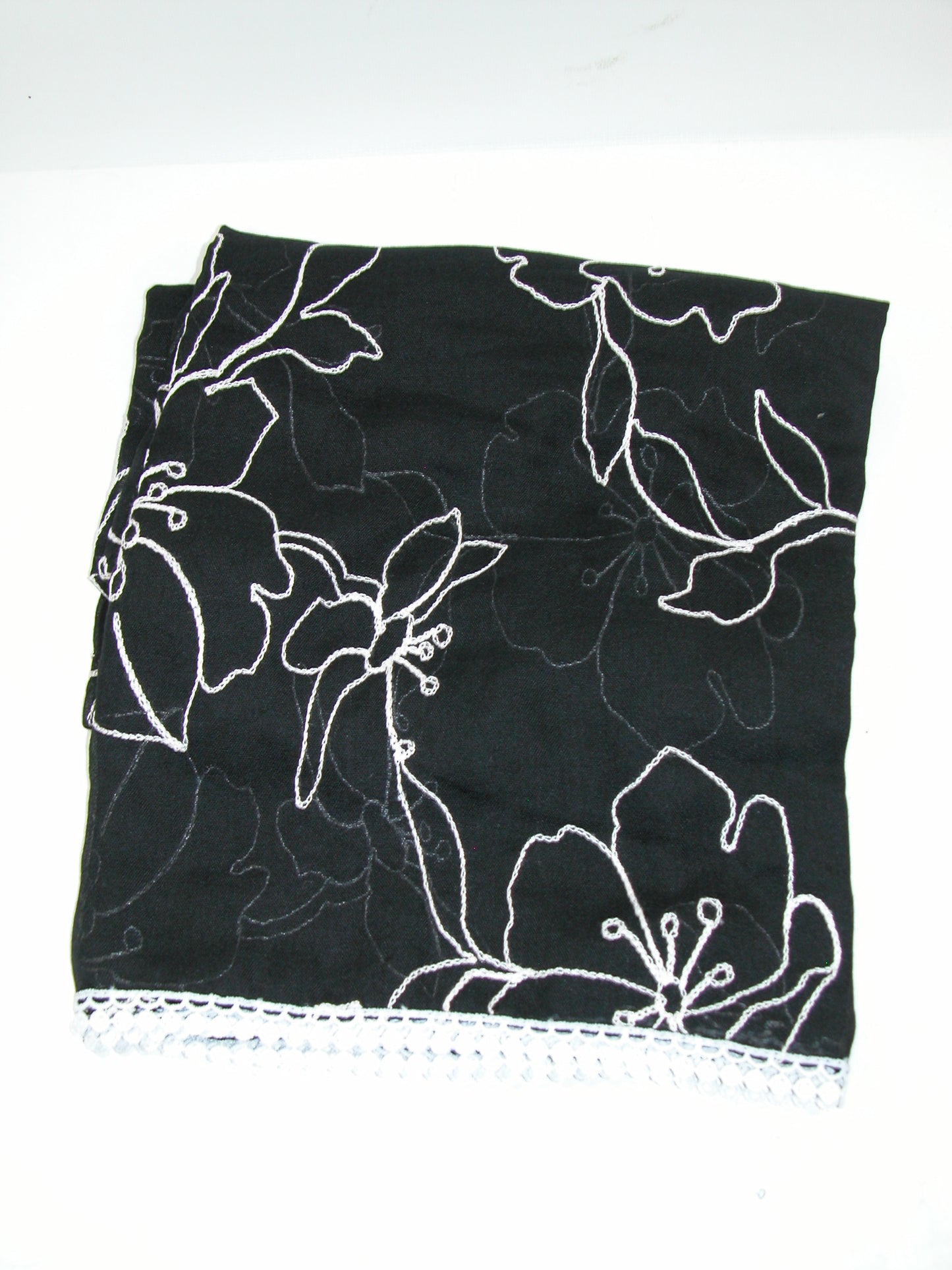 Black Shawl with White Embroidery GF5108