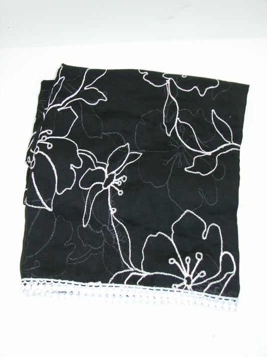 Black Shawl with White Embroidery GF5108