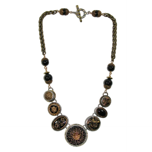 40124 Czech Glass, Vintage Buttons Sterling Silver Necklace
