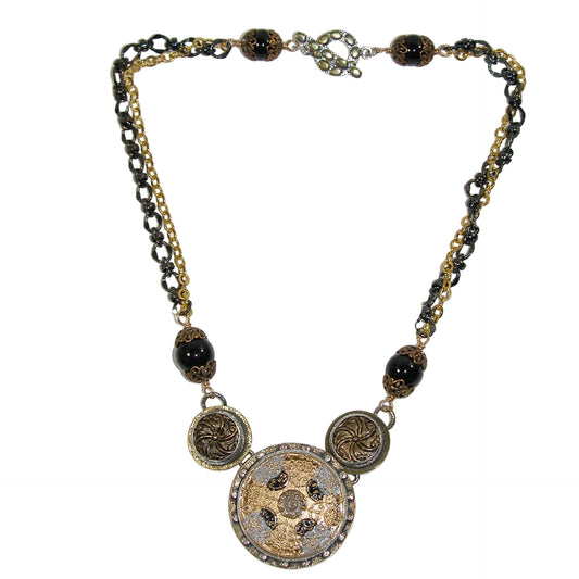 40123 Czech Glass, Vintage Buttons Sterling Silver Necklace