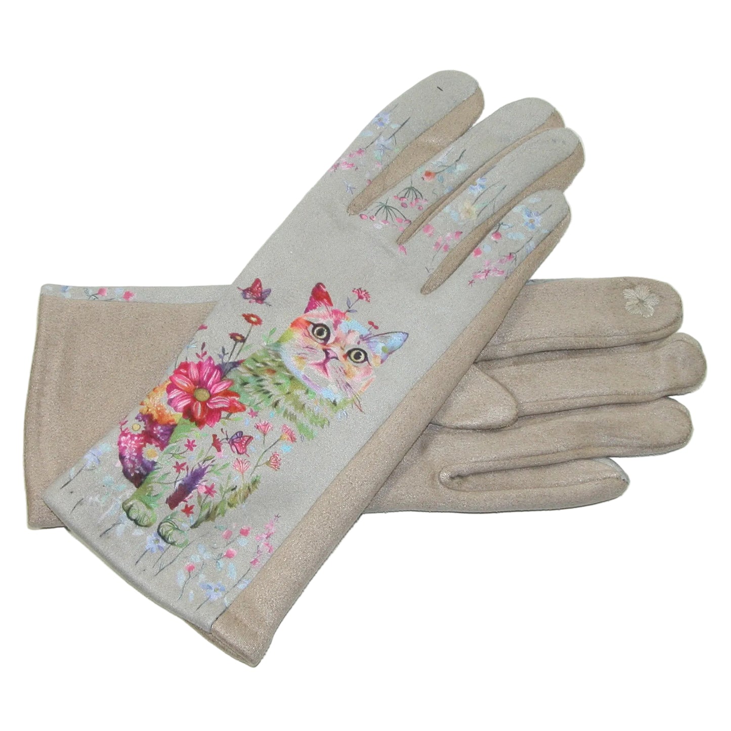 Sueded Tan Painted Cat Gloves GF5163