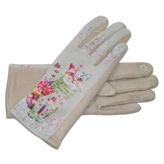 Sueded Tan Painted Cat Gloves GF5163
