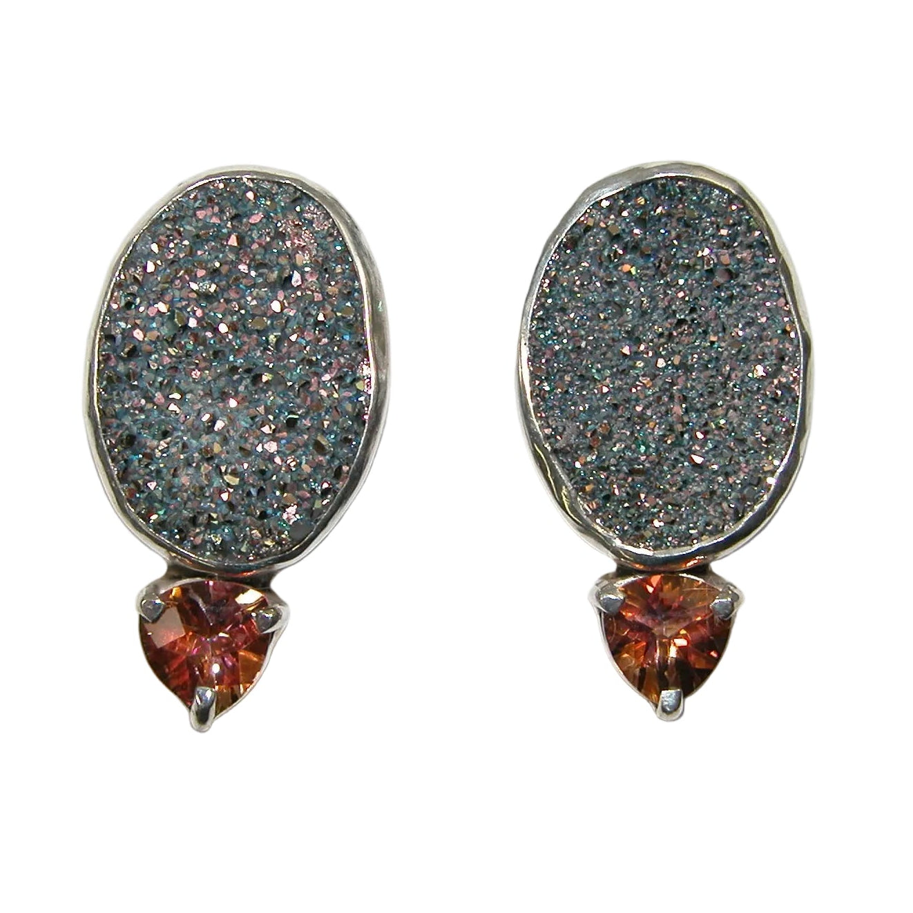 40015 Brazilian Agate Drusy with Titanium, Celestial Quartz, Sterling Silver