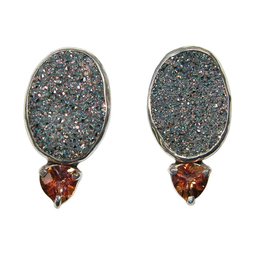 40015 Brazilian Agate Drusy with Titanium, Celestial Quartz, Sterling Silver
