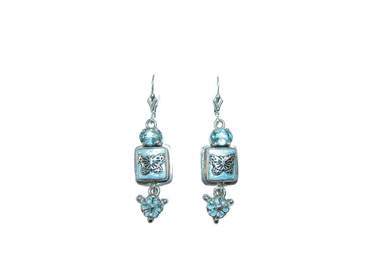 31264L Blue Topaz, Hand Enameled Butterfly, Sterling Silver Earrings