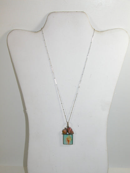 30724 Seashell Hand Enameling Hand Made Tile Sterling Silver Necklace