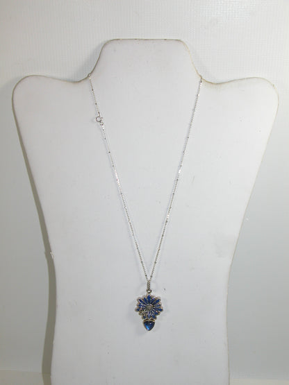 31154B Hand Enameling Flower Celestial Quartz Sterling Silver Necklace