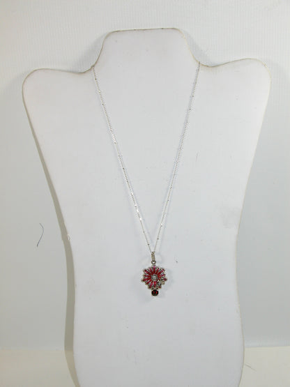31154 Garnet, Hand Enameling Sterling Silver Necklace