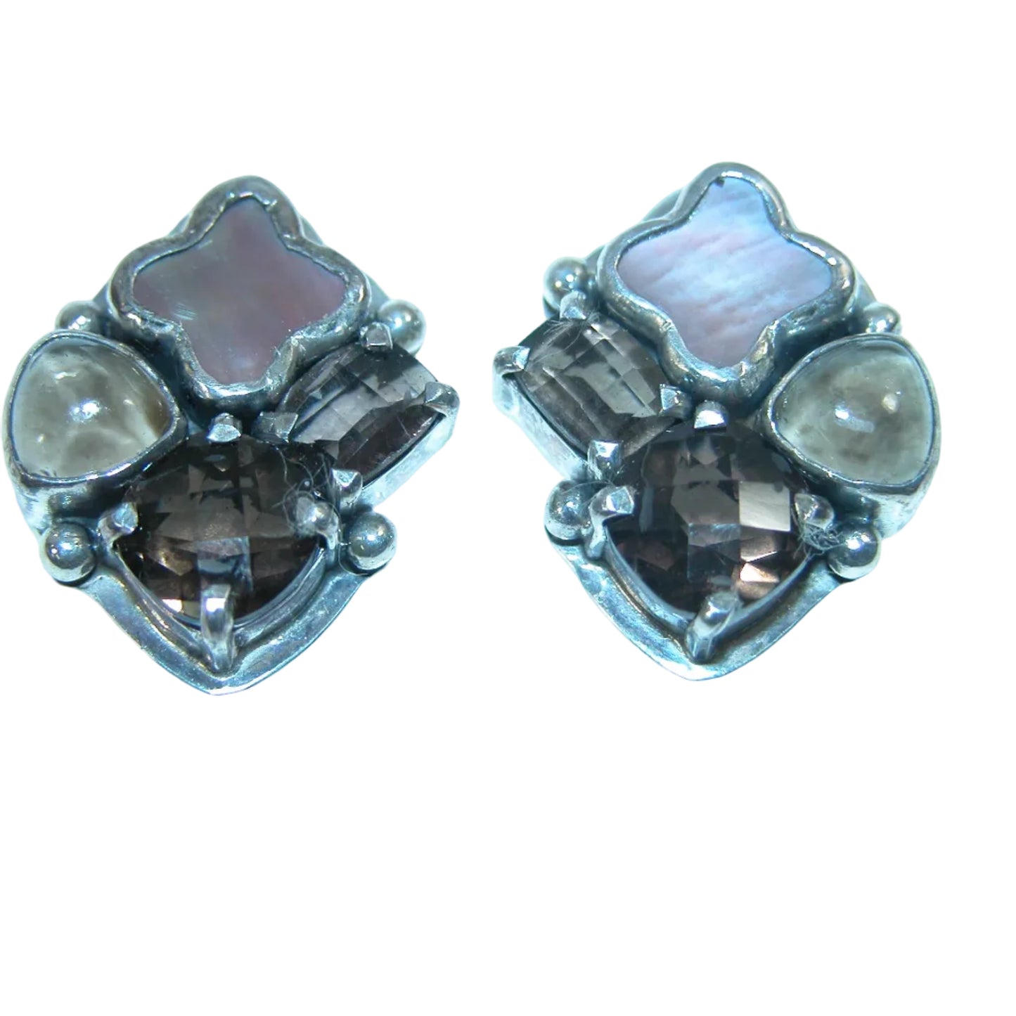 40182 Mother of Pearl, Whiskey Topaz Sterling Silver Earring