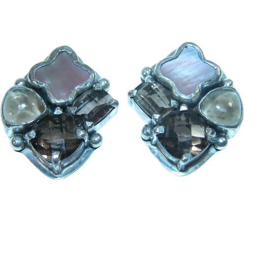 40182 Mother of Pearl, Whiskey Topaz Sterling Silver Earring