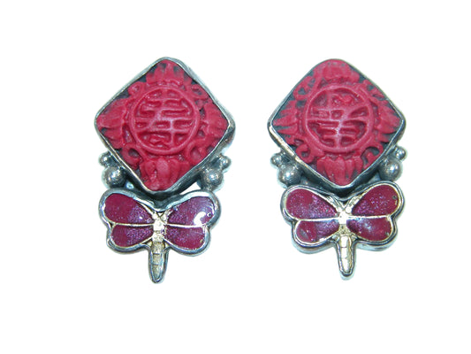 40180 Cinnabar and Enamel Sterling Silver Earrings