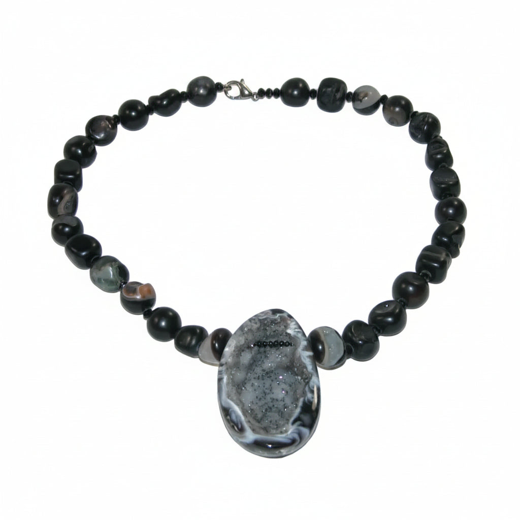 40185 Drusy, Agate Sterling Silver Necklace