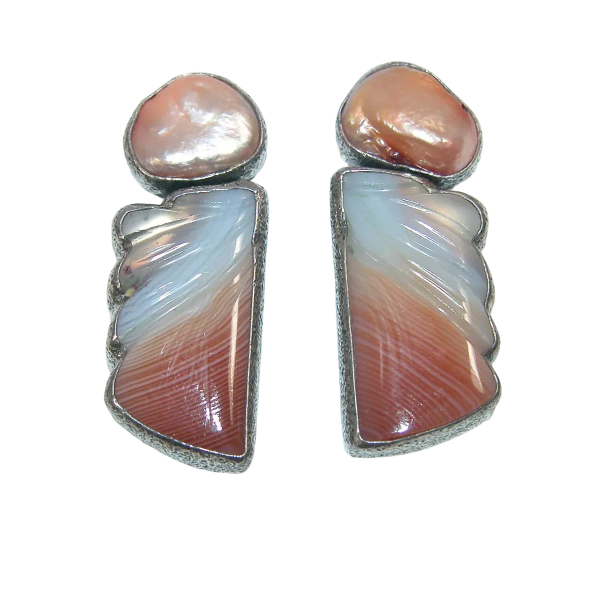 33386 Freshwater Pearl Carnelian Agate Sterling Silver Earrings