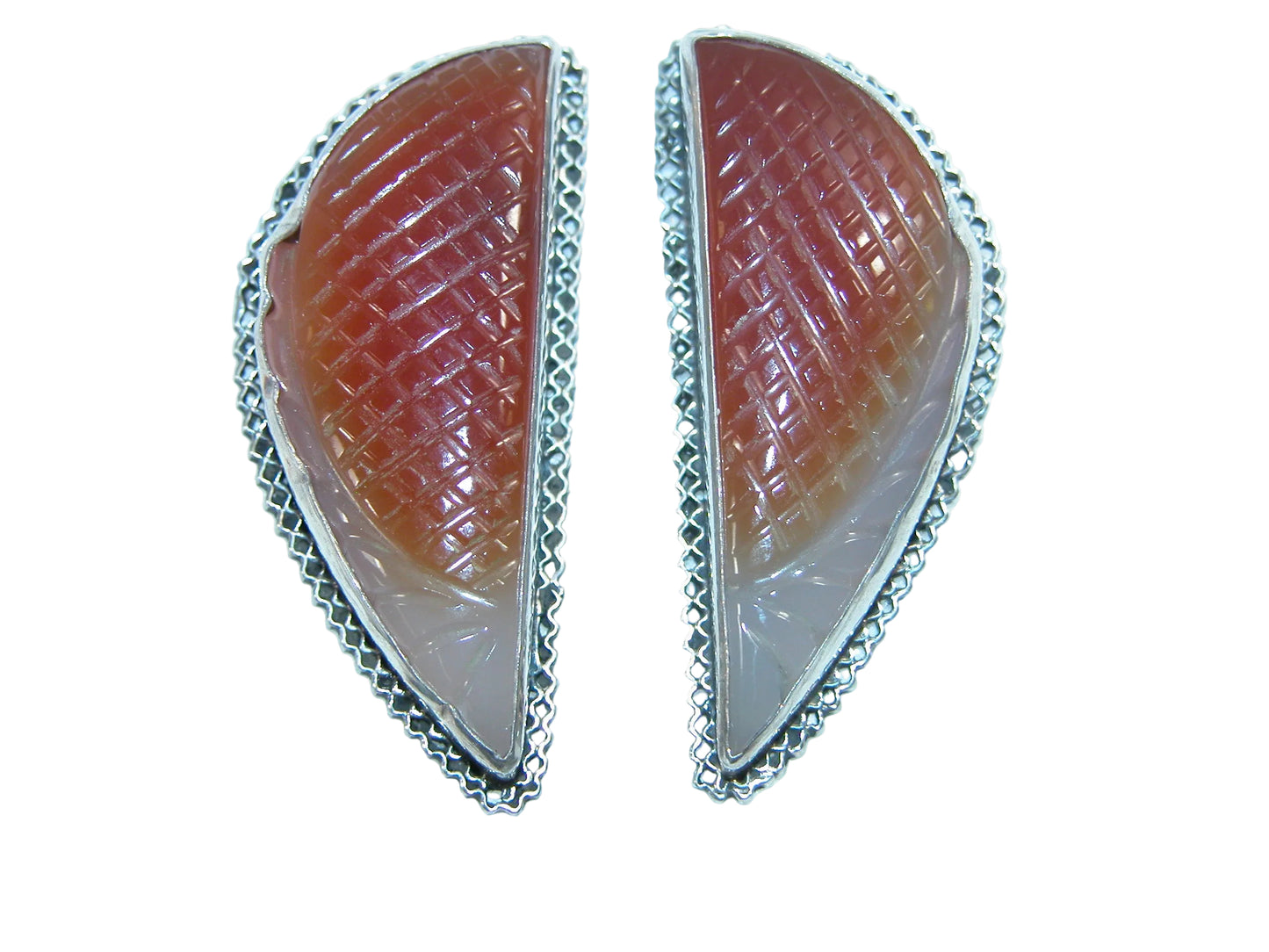 31790 Hand Carved Carnelian Sterling Silver Earrings